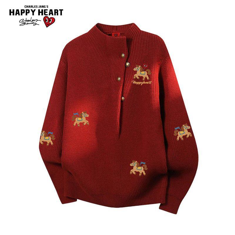 查尔斯桃心半高领印花毛衣男女冬季马年新款宽松休闲慵懒针织衫潮,男装,针织衫/毛衣,淘宝优惠券,粉丝福利购,淘宝优惠卷