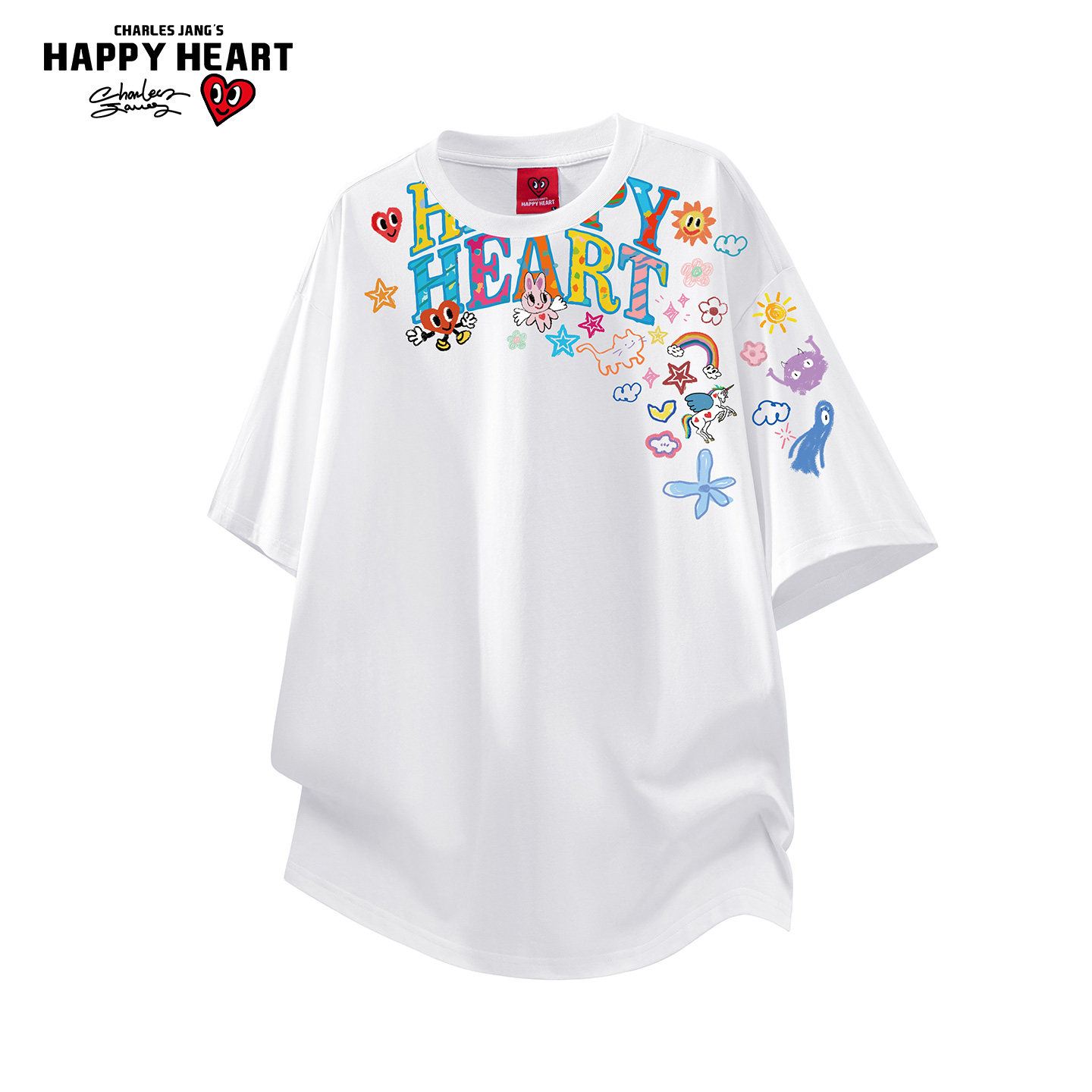 查尔斯桃心没事涂鸦字母印花纯棉短袖T恤男女夏上新透气宽松情侣t,男装,T恤,淘宝优惠券,粉丝福利购,淘宝优惠卷