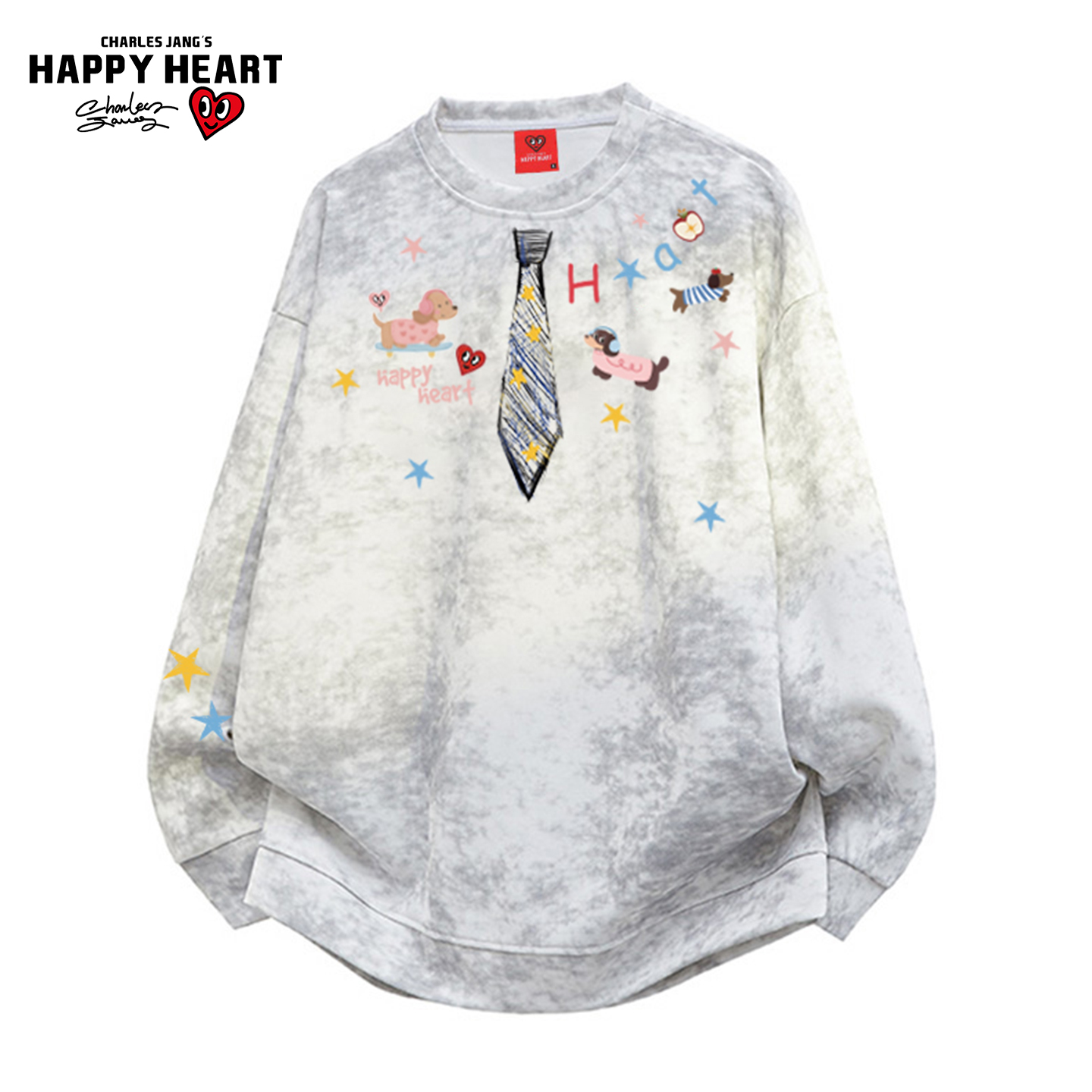 查尔斯桃心腊肠狗领带印花卫衣男