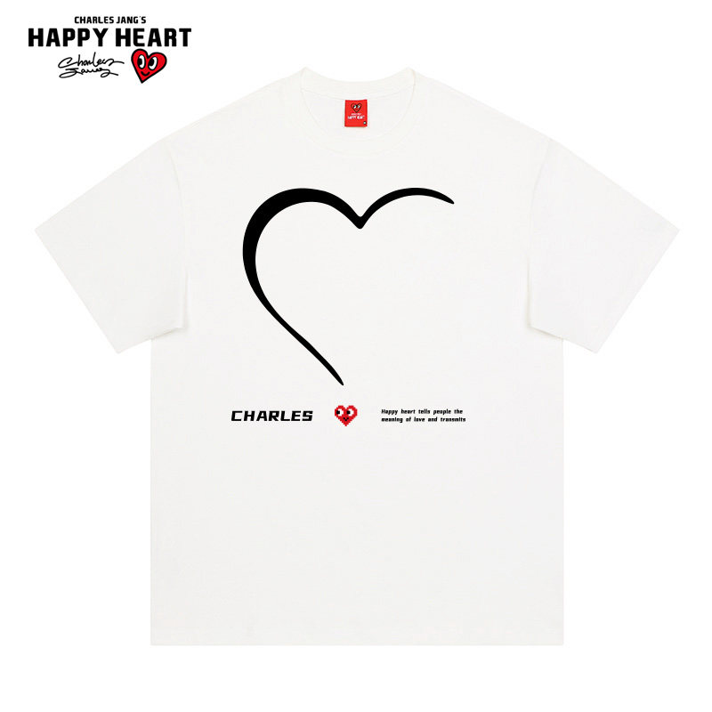 查尔斯桃心 不一样情侣装短袖t恤男2025年夏季纯棉圆领半爱心印