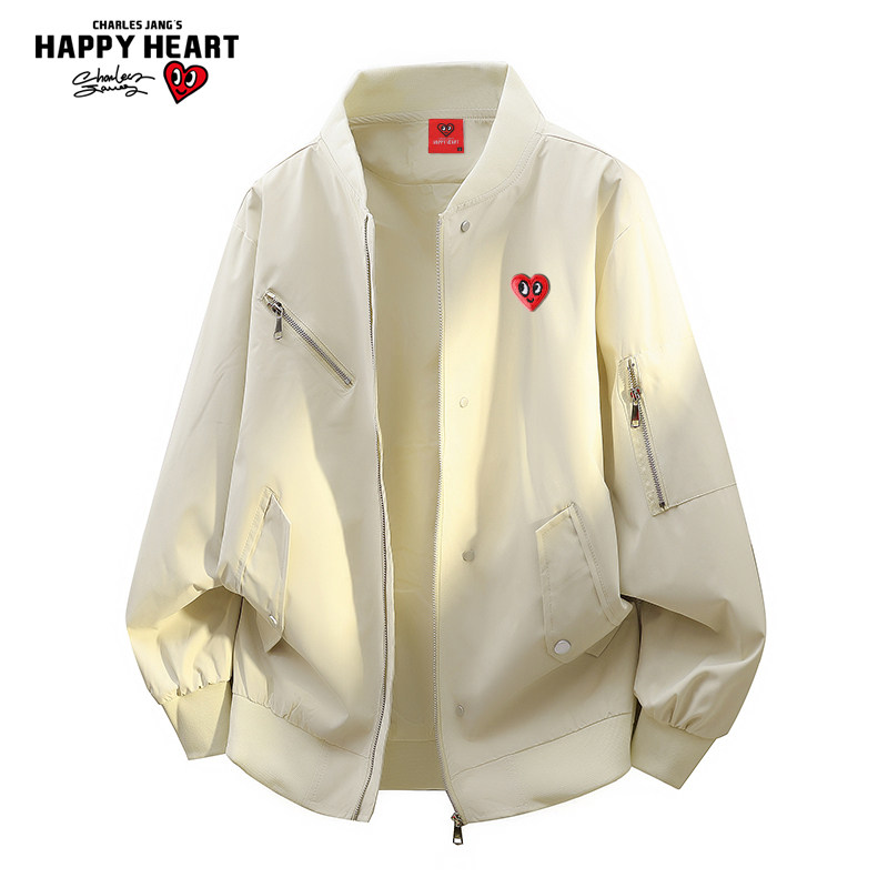 查尔斯桃心美式高街拉链棒球领夹克男春秋季宽松休闲百搭情侣外套