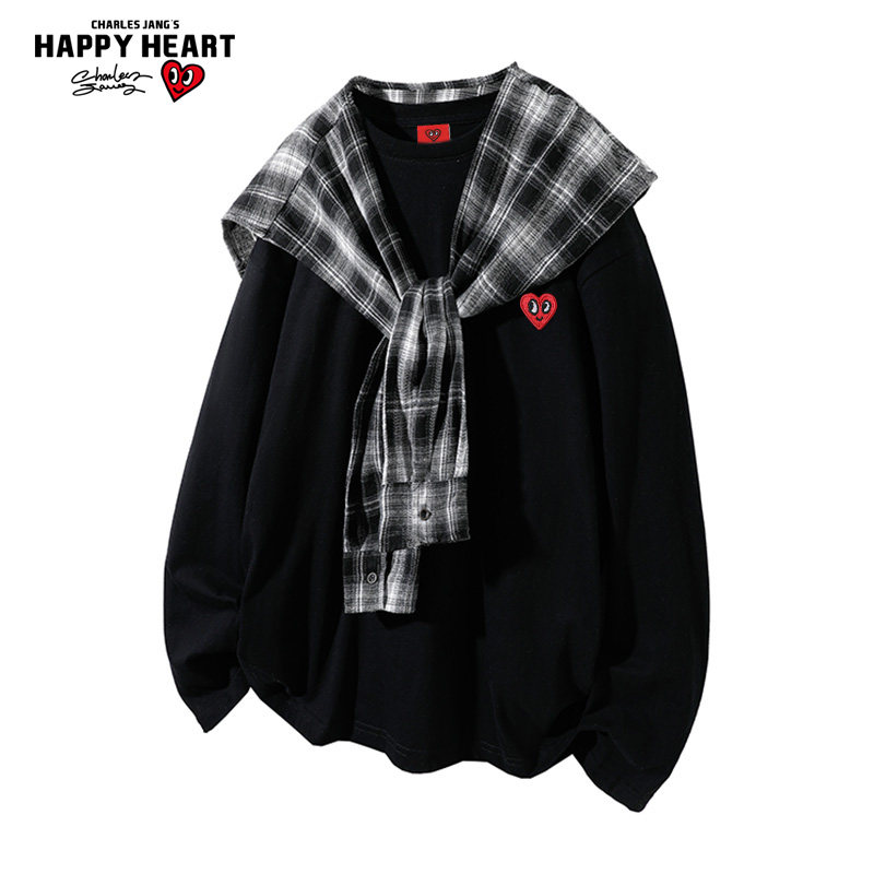 查尔斯桃心格纹披肩卫衣男圆领