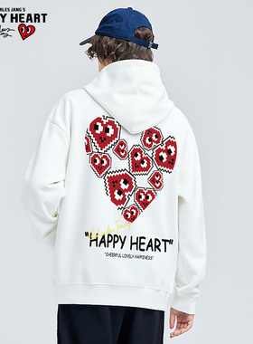 CHARLES JANG'S 查尔斯桃心 爱心Logo印花休闲连帽卫衣 男女同款