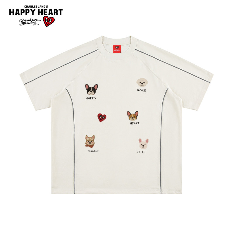 查尔斯桃心小狗印花圆领短袖T恤男女夏季新款休闲潮牌宽松上衣服,男装,T恤,淘宝优惠券,粉丝福利购,淘宝优惠卷