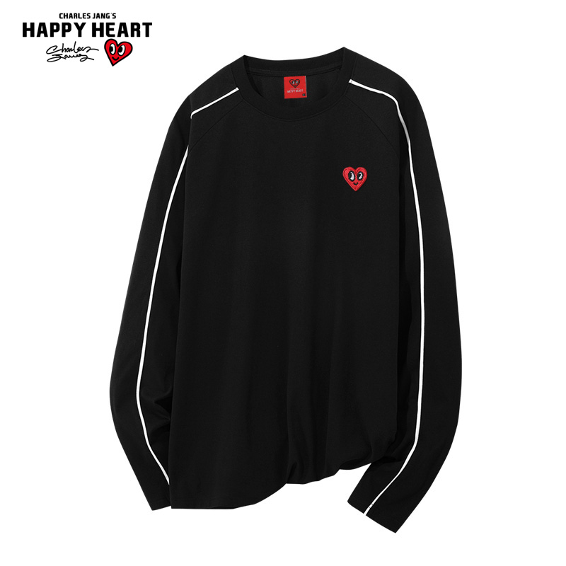 查尔斯桃心拼色条纹卫衣男圆领