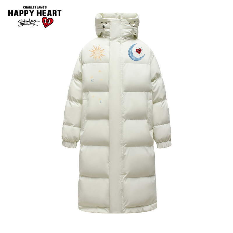 查尔斯桃心中长款过膝连帽棉服男