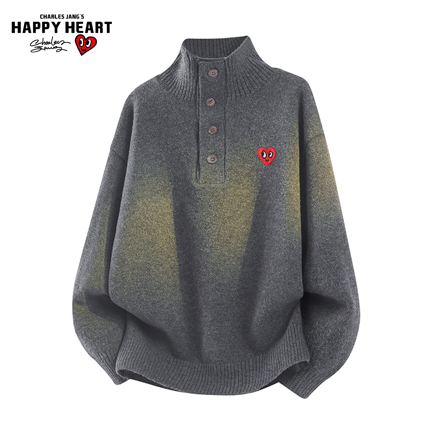查尔斯桃心纽扣半高领针织毛衣男