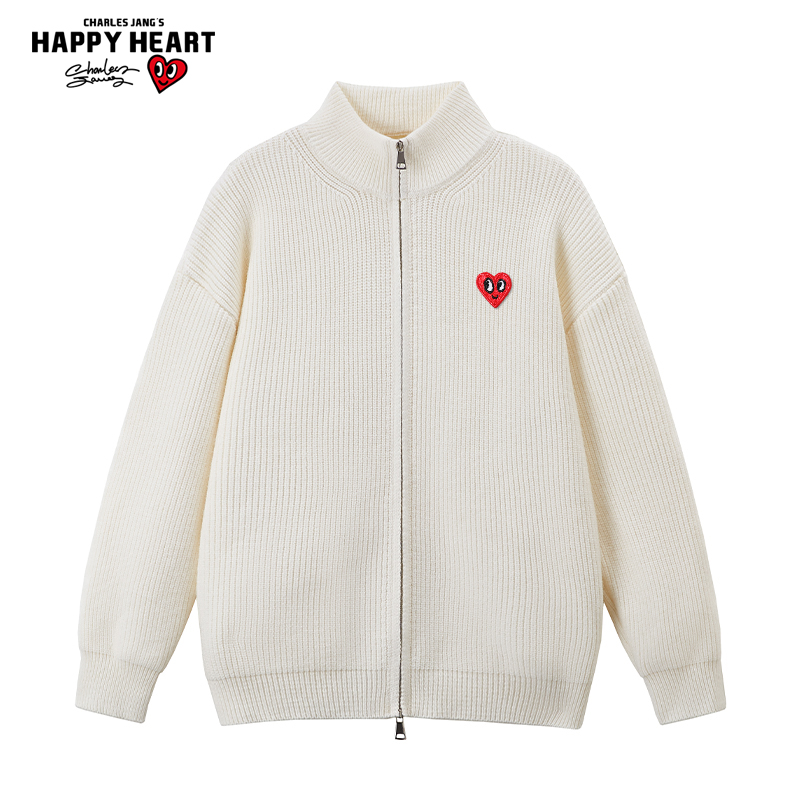 查尔斯桃心慵懒休闲开衫毛衣男士秋冬季新款情侣立领针织衫外套潮