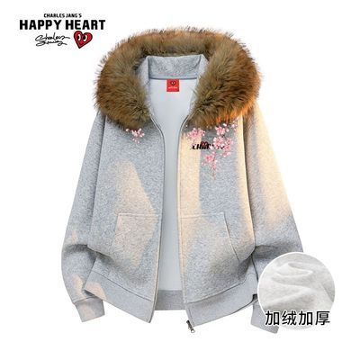 查尔斯桃心高克重花卉开衫卫衣男