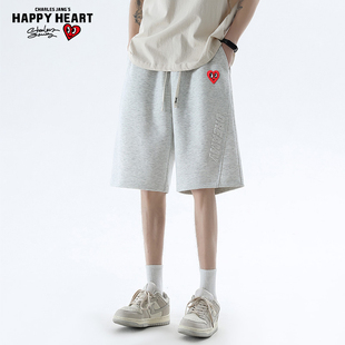 查尔斯桃心 2026年夏季新款字母印花爱心刺绣亚麻休闲短裤男薄款