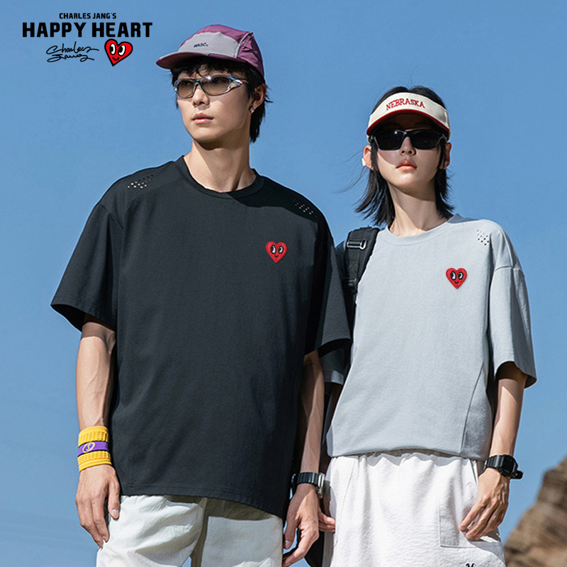 查尔斯桃心 短袖t恤男户外骑行抗菌速干防晒UPF50+情侣圆领半截袖