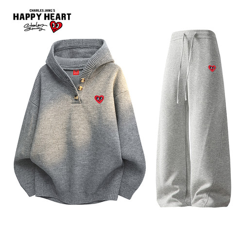 查尔斯桃心开衫毛衣运动套装男