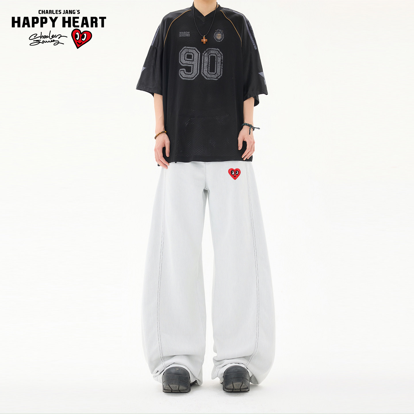 查尔斯桃心美式cleanfit白色弯刀牛仔裤男女春秋宽松阔腿长裤子,男装,牛仔裤,淘宝优惠券,粉丝福利购,淘宝优惠卷