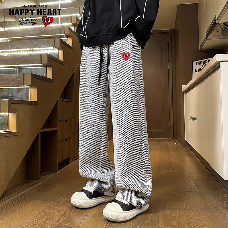 查尔斯桃心小香风直筒休闲长裤