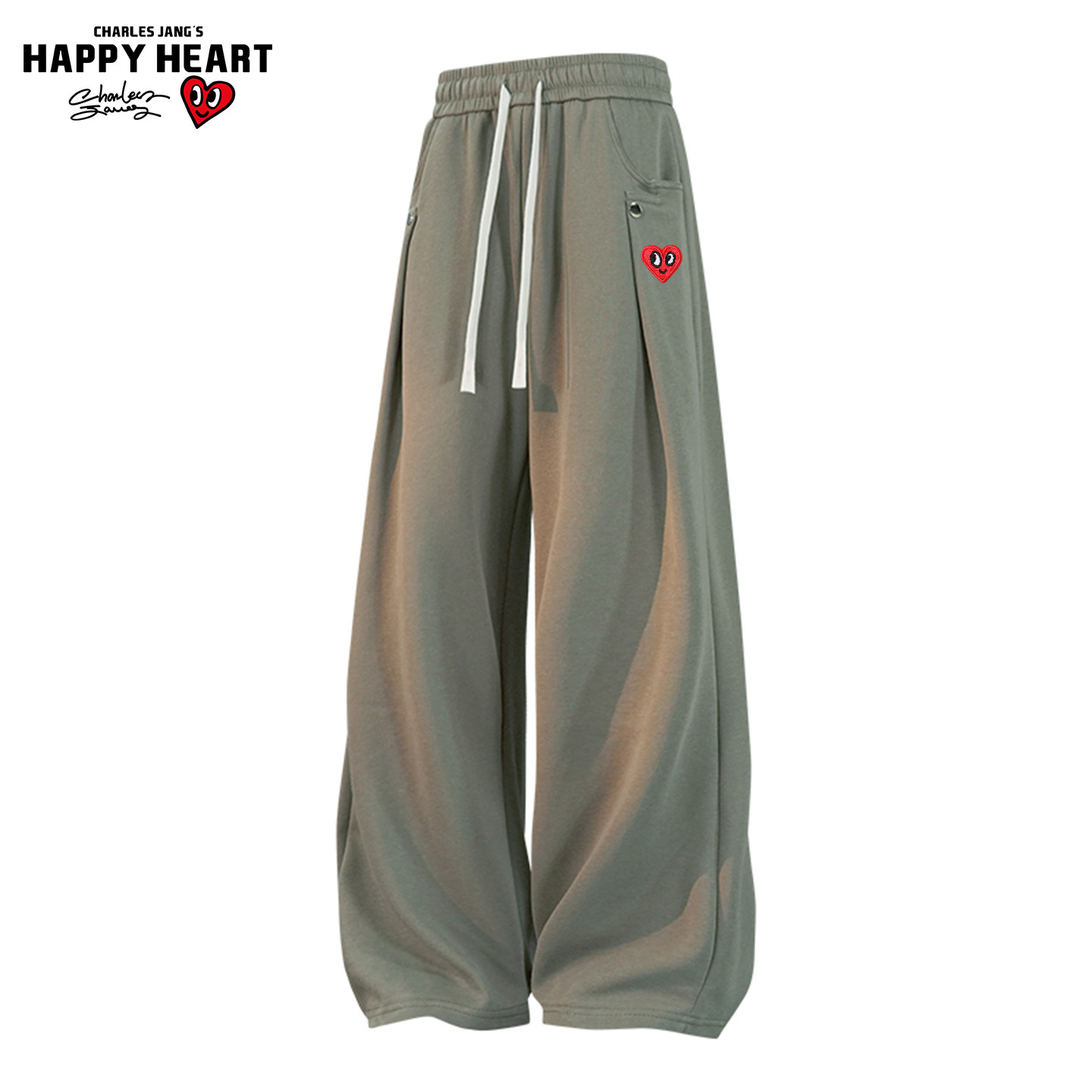 查尔斯桃心 美式褶皱休闲卫裤男女秋冬季加绒加厚情侣垂感阔腿裤