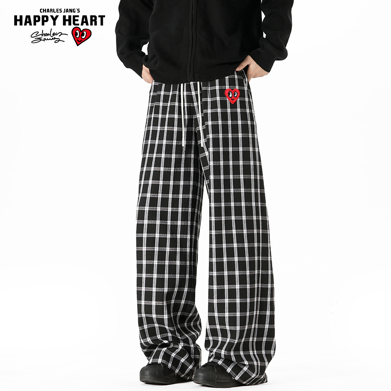 查尔斯桃心 2025年春秋新款慵懒风格子垂感直筒宽松休闲长裤男