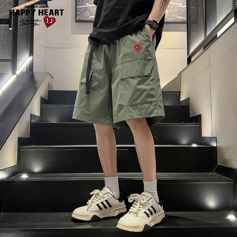 查尔斯桃心自带腰带工装短裤男