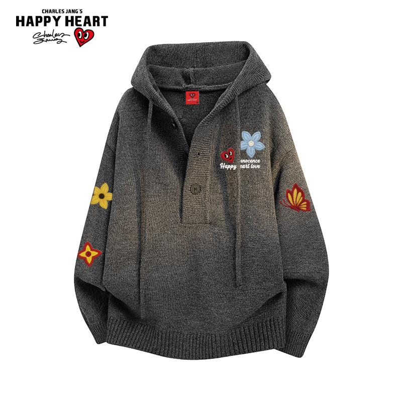 查尔斯桃心花卉印花毛衣连帽外套新款冬季男女宽松慵懒情侣针织衫,男装,针织衫/毛衣,淘宝优惠券,粉丝福利购,淘宝优惠卷