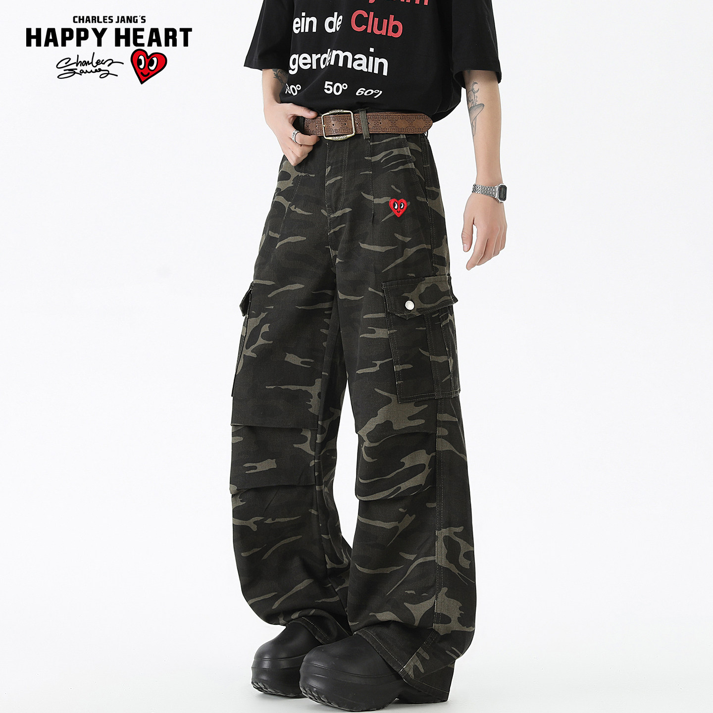 查尔斯桃心美式复古迷彩工装裤男春季新款潮牌宽松直筒阔腿休闲裤,男装,休闲裤,淘宝优惠券,粉丝福利购,淘宝优惠卷