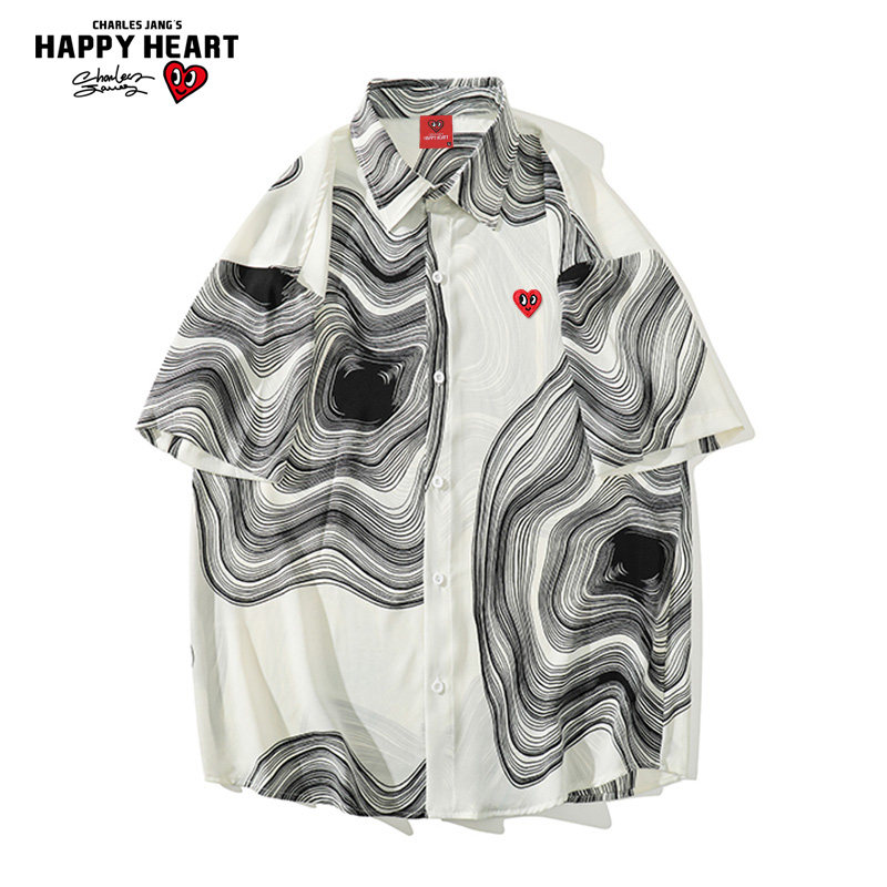 查尔斯桃心 短袖衬衫男夏季薄款宽松爱心花衬衫2025新款休闲外套,男装,衬衫,淘宝优惠券,粉丝福利购,淘宝优惠卷