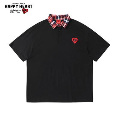 查尔斯桃心格子条纹短袖POLO衫男