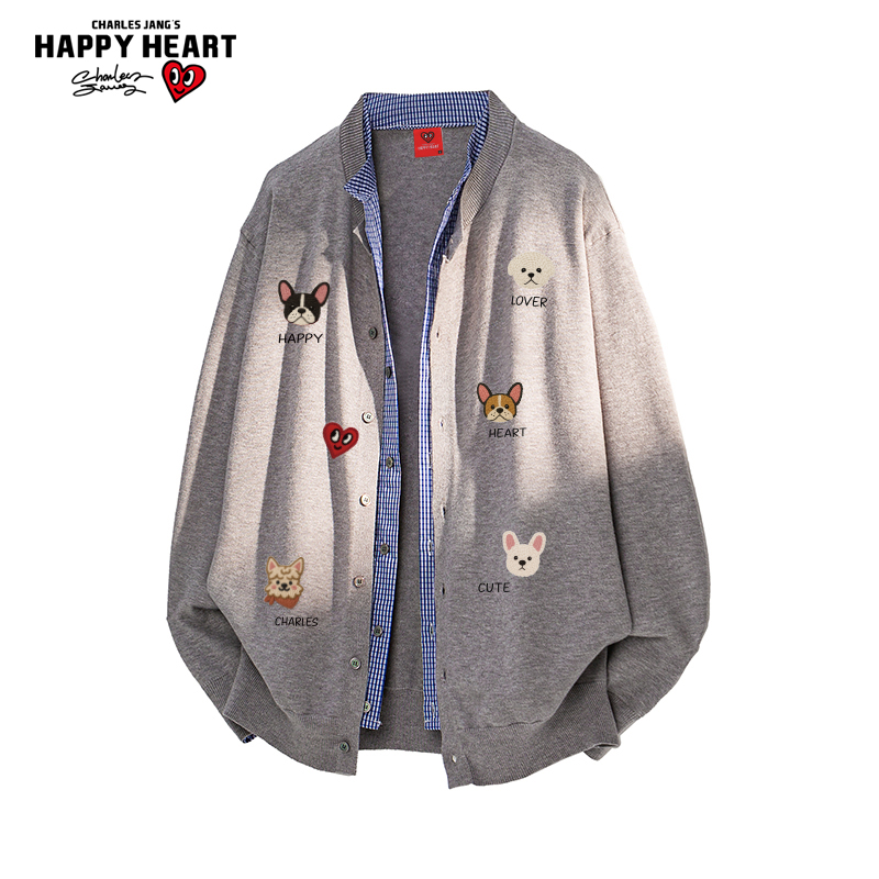 查尔斯桃心趣味小狗假两件毛衣男女冬季新款