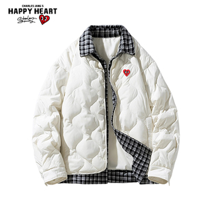 查尔斯桃心翻领拼接假两件轻薄羽绒服男士冬季新款休闲保暖外套潮