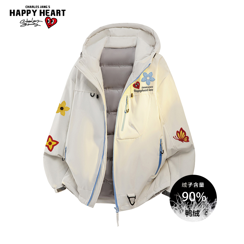 查尔斯桃心花卉印花90羽绒服男女冬季新款保