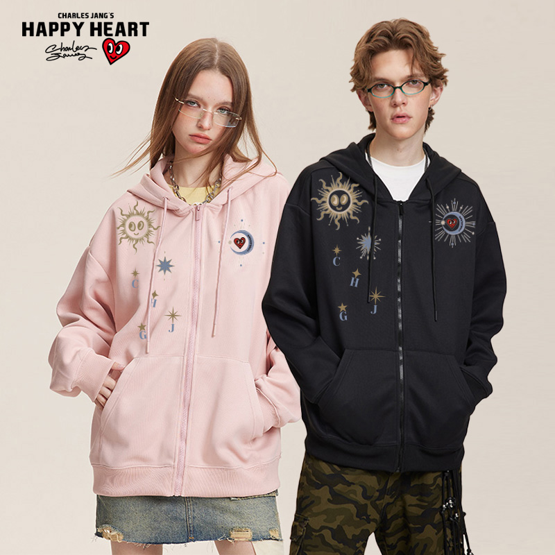 查尔斯桃心开衫卫衣男连帽外套