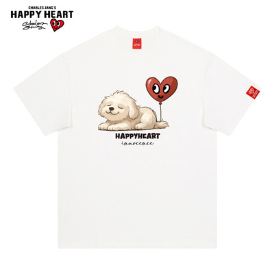 查尔斯桃心宠物狗气球短袖t恤