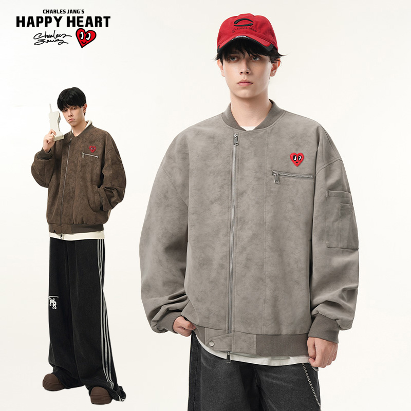 查尔斯桃心美式复古棒球服外套男