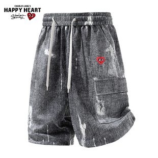 大口袋扎染工装 透气休闲五分裤 短裤 2026新款 男夏季 查尔斯桃心美式