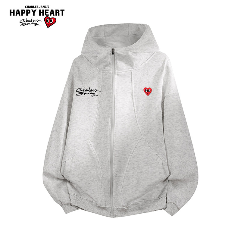 查尔斯桃心美式解构开衫卫衣男女春秋季新款宽松休闲上衣连帽外套