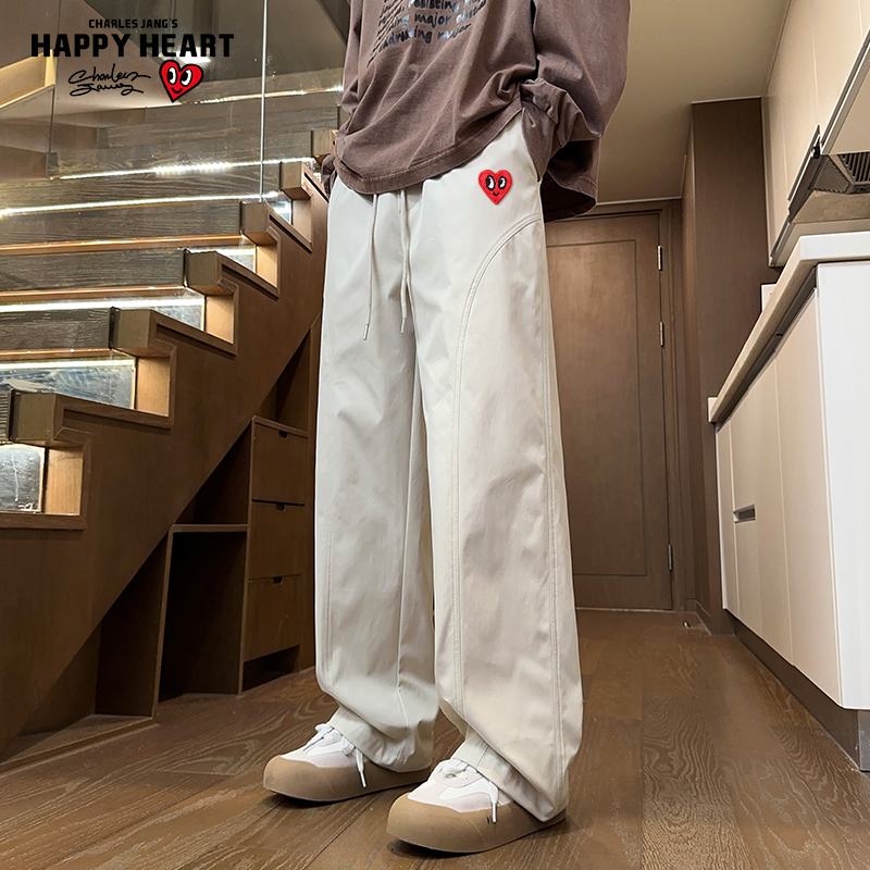 查尔斯桃心美式基础斜切长裤男