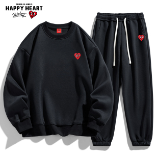圆领套头宽松束脚长裤 查尔斯桃心 2025新款 男秋冬季 运动卫衣套装