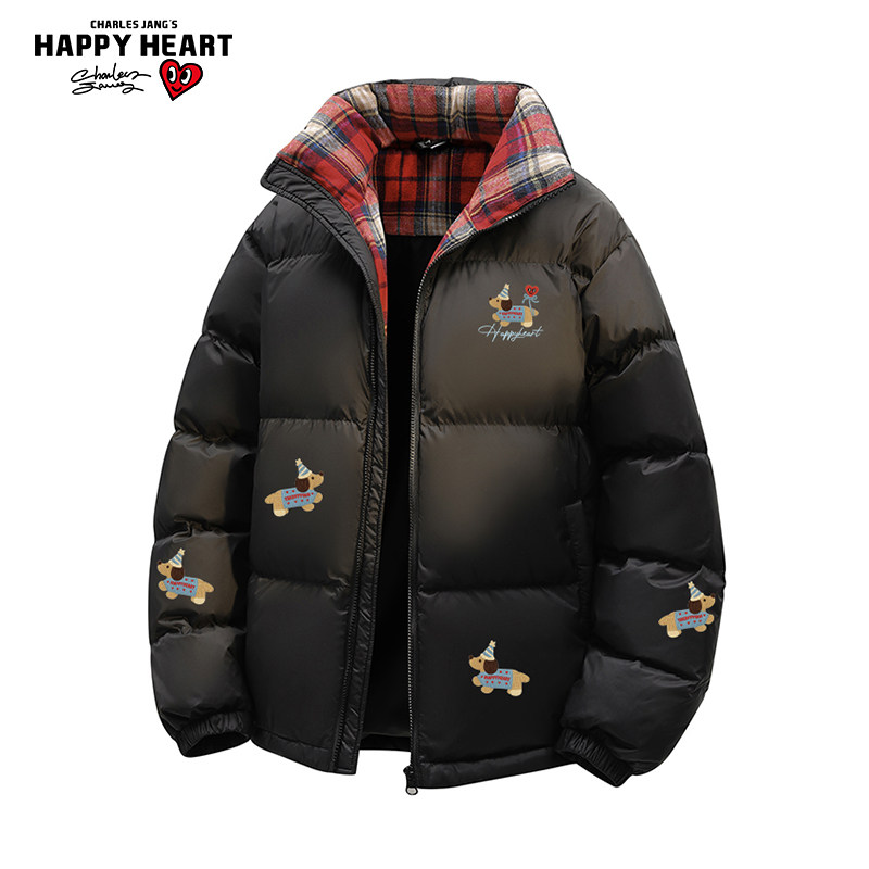 查尔斯桃心腊肠狗印花羽绒服男女冬季新款宽松休闲保暖防寒外套潮