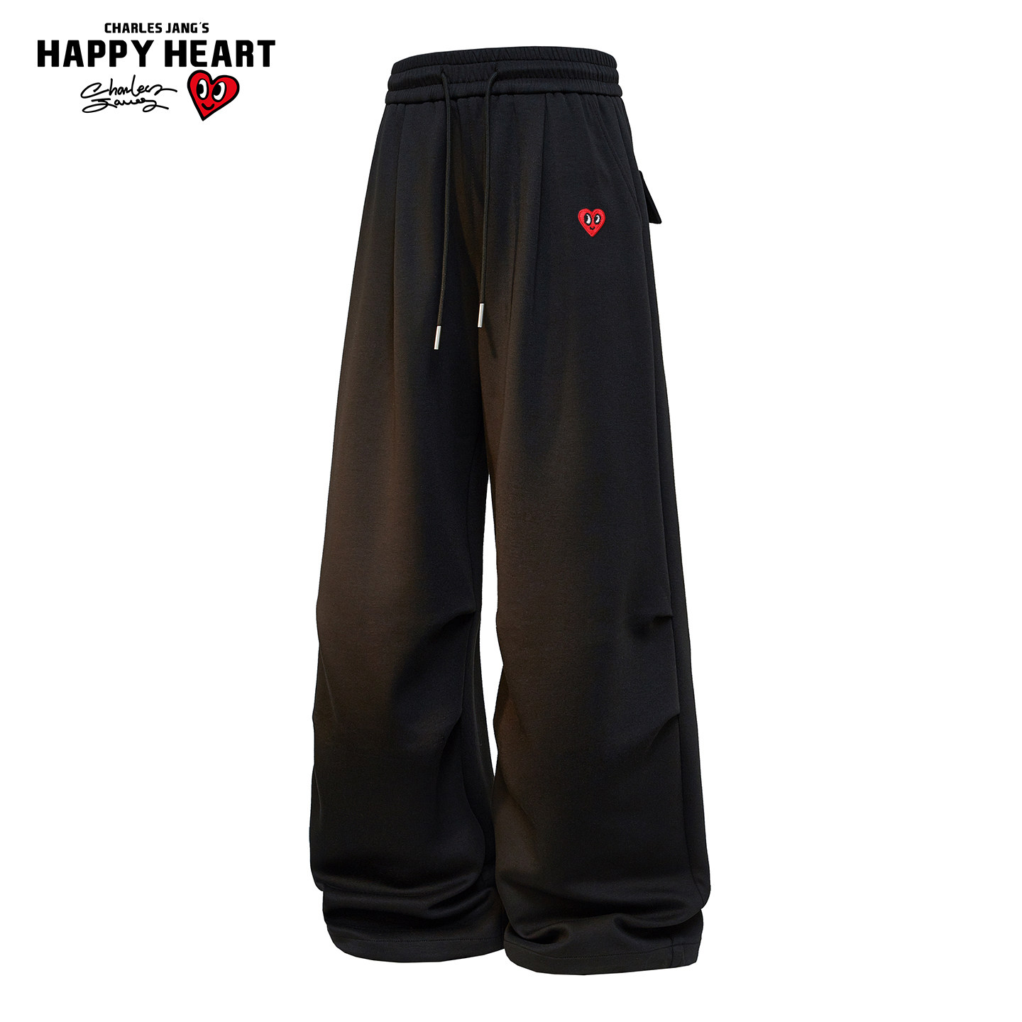 查尔斯桃心美式黑色弯刀裤子男款春秋季宽松卫裤阔腿直筒休闲长裤