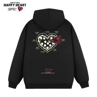 查尔斯桃心 爱心披萨连帽卫衣男2025秋冬季新款长袖宽松休闲外套