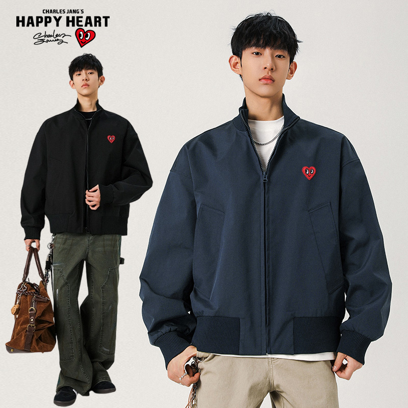 查尔斯桃心美式廓形立领夹克男