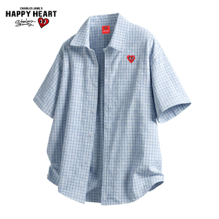 男夏季 衬衫 拼色格纹透气百搭情侣衬衣 翻领短袖 查尔斯桃心2026新款