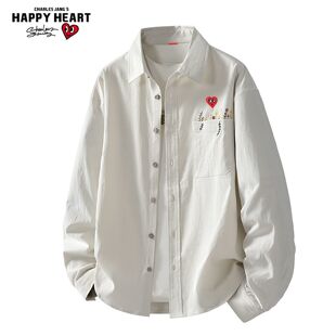 外套 休闲百搭宽松翻领衬衣衬衫 查尔斯桃心美式 花卉刺绣男女春秋季