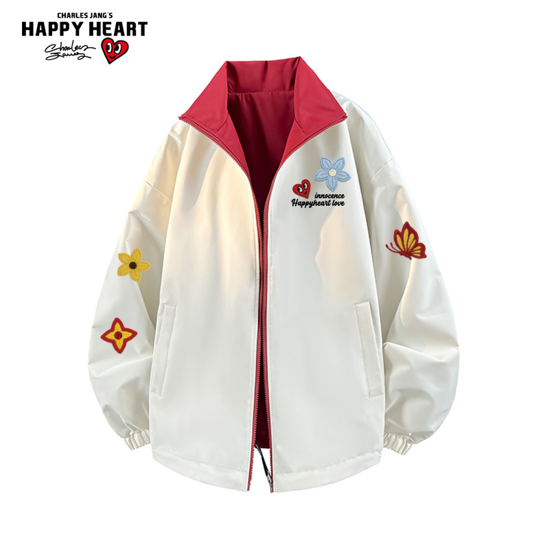 查尔斯桃心蝴蝶花卉印花双面穿夹克男女春秋季新款款休闲百搭外套