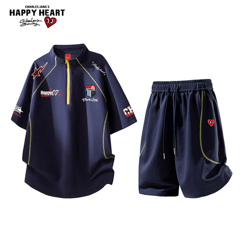 查尔斯桃心休闲套装男女夏季2026新款宽松印