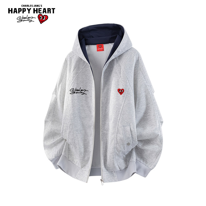 查尔斯桃心美式解构连帽卫衣男女春秋季新款百搭宽松运动开衫外套