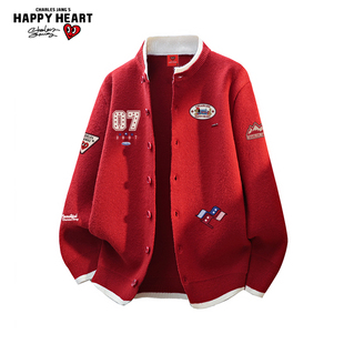 查尔斯桃心开衫毛衣男女冬季新款2026马年宽松休闲慵懒针织衫外套