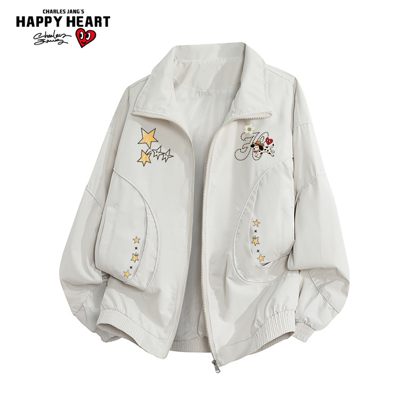 查尔斯桃心星星小狗印花翻领休闲飞行夹克男春秋季新款工装外套潮