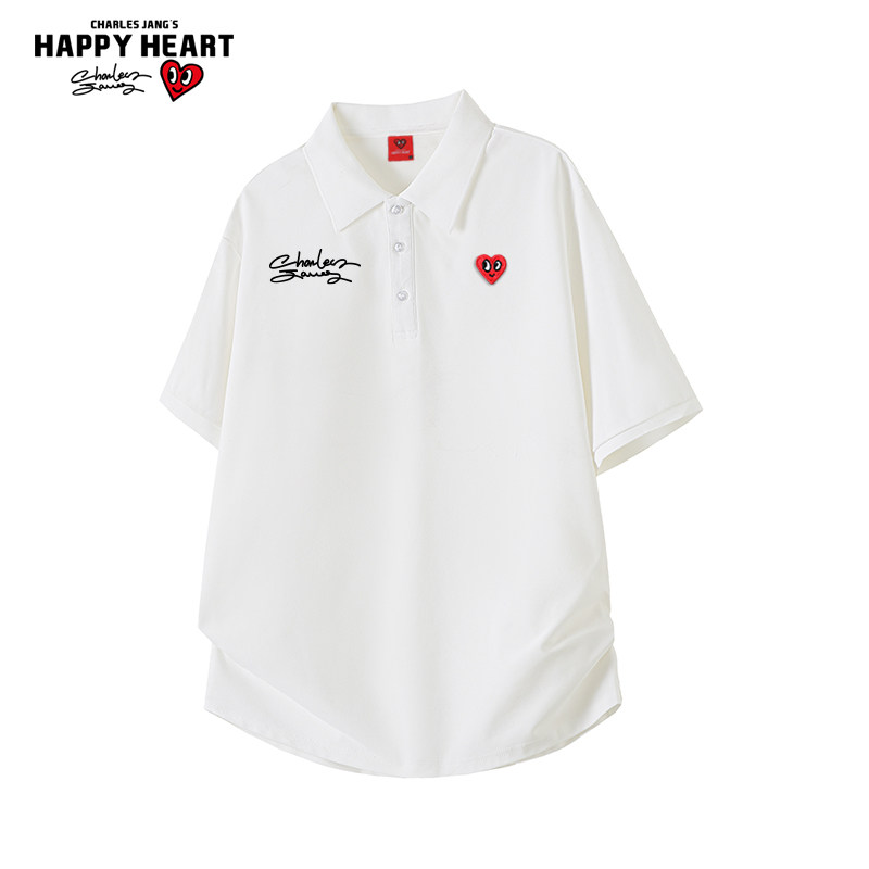 查尔斯桃心短袖polo衫夏季新款男女百搭宽松休闲T恤情侣潮牌上衣