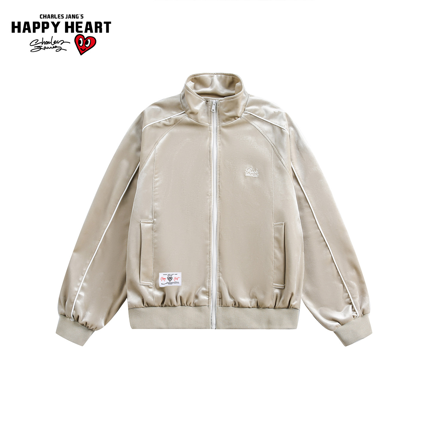 查尔斯桃心皮质夹克春秋立领美式高级感反光拼条高街潮牌情侣外套