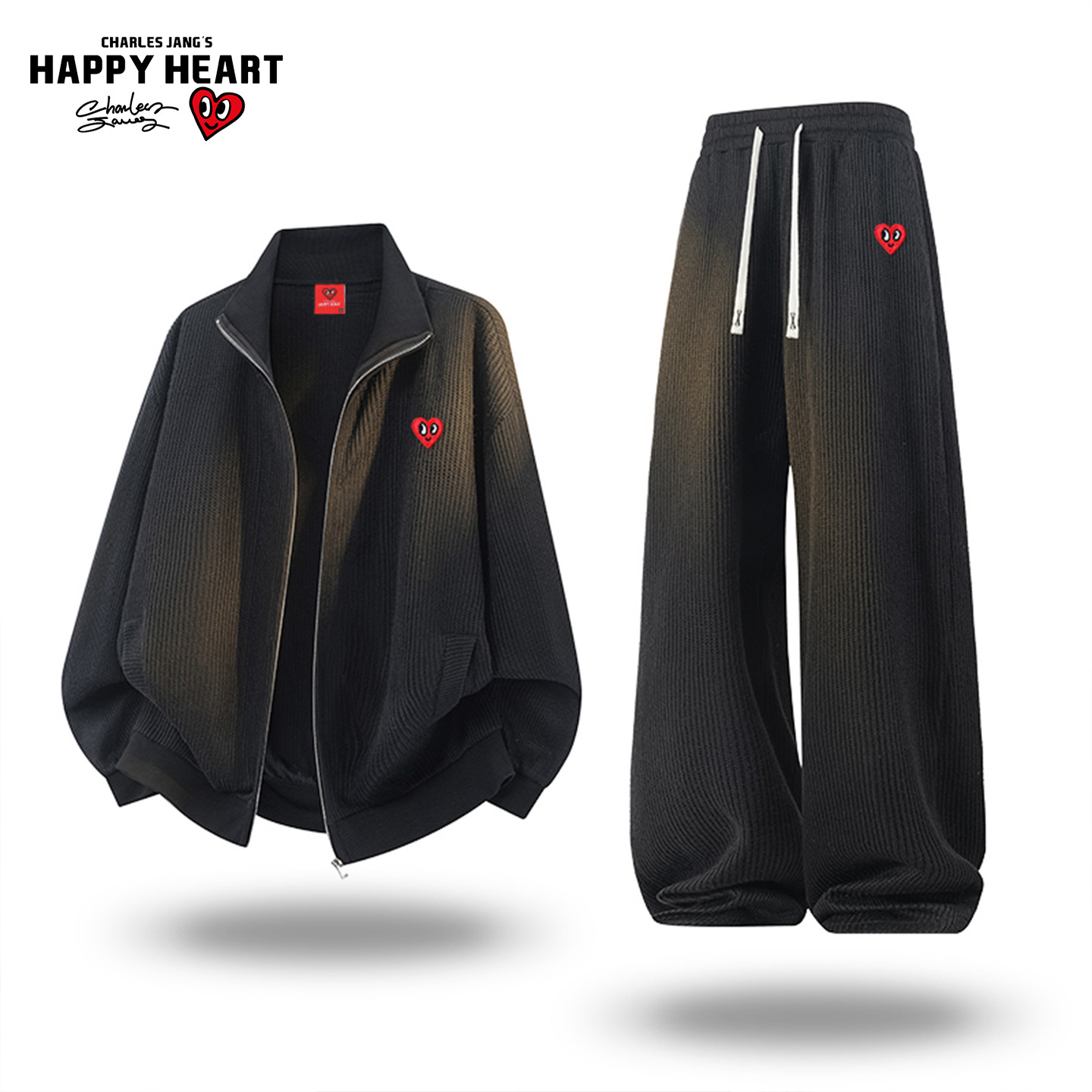 查尔斯桃心复古立领夹克套装男春秋季新款宽松直筒休闲裤两件套潮,男装,休闲运动套装,淘宝优惠券,粉丝福利购,淘宝优惠卷