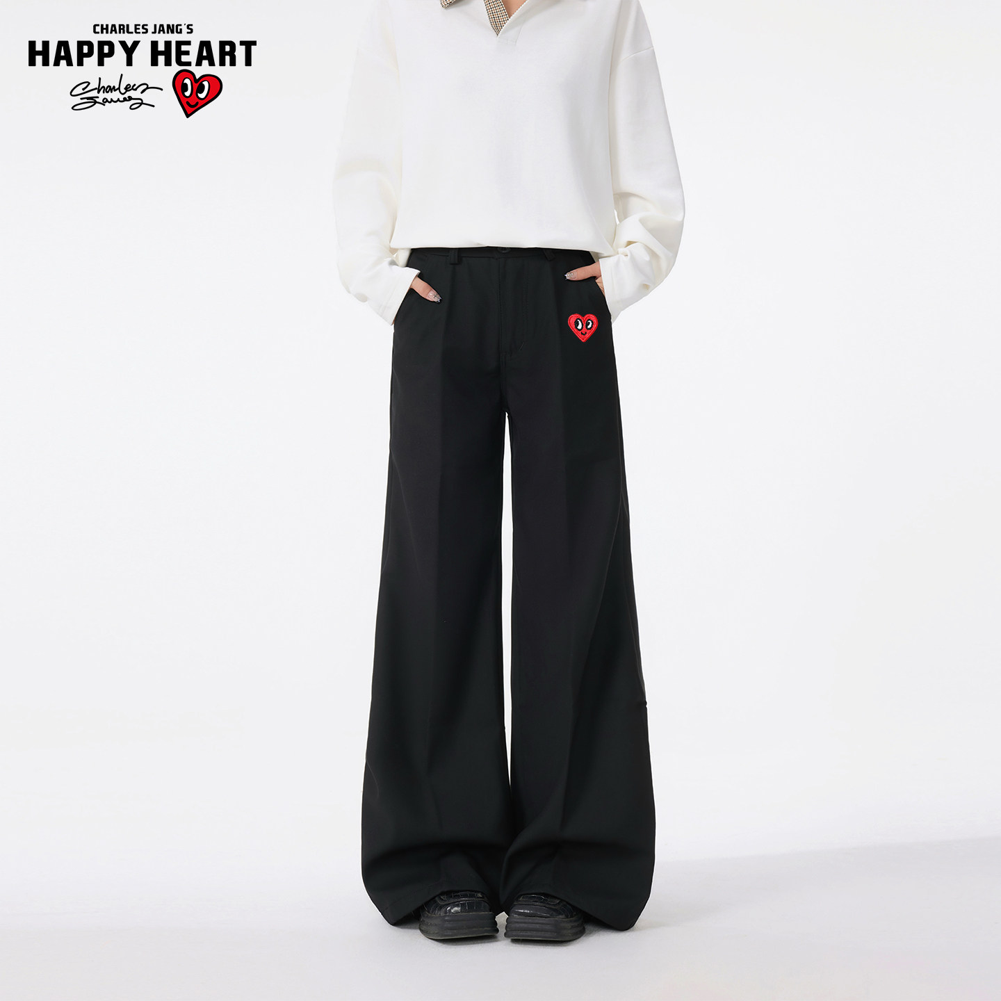 查尔斯桃心cleanfit垂坠感微喇西裤男女春秋高级感休闲百搭长裤子